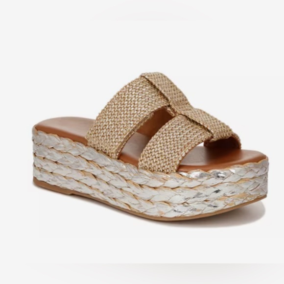 Zodiac Izzy Gold & Sliver Woven Chunky Raffia Platform 2” Sandals Size 8.5 - Picture 9 of 12